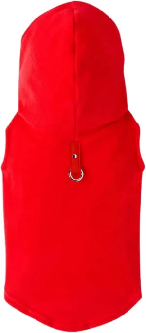 Gooby Fleece Vest Hoodie Dog Sweater - Red, Small - Warm Pullover Dog Hoodie with O-Ring Leash for Small to Medium Dogs