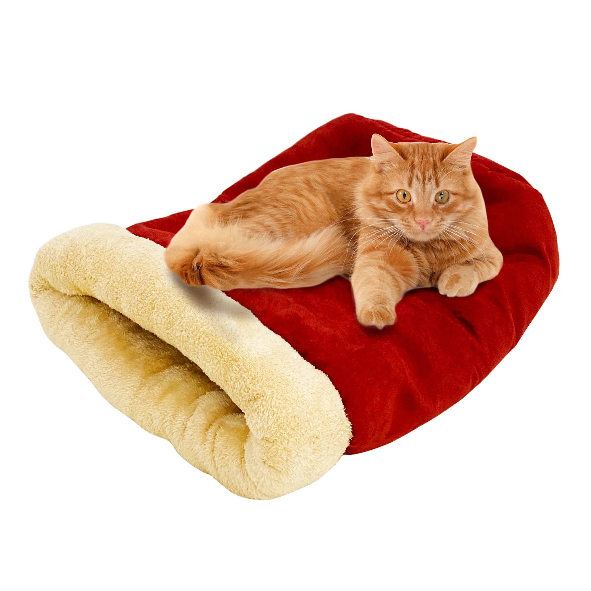GOOPAWS 4 in 1 Self Warming Burrow Cat Bed Pet Cuddle Cave, Burgundy
