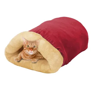 GOOPAWS 4 in 1 Self Warming Burrow Cat Bed Pet Cuddle Cave, Burgundy