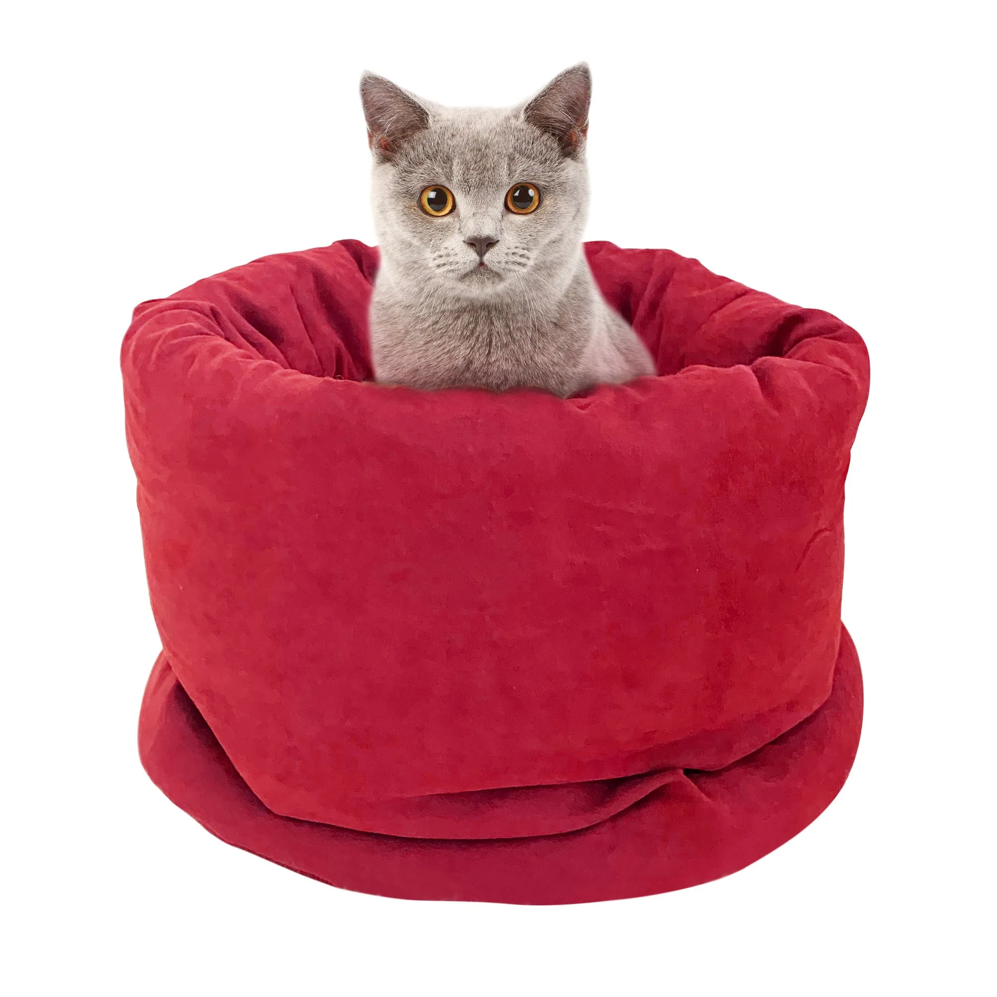 GOOPAWS 4 in 1 Self Warming Burrow Cat Bed Pet Cuddle Cave, Burgundy