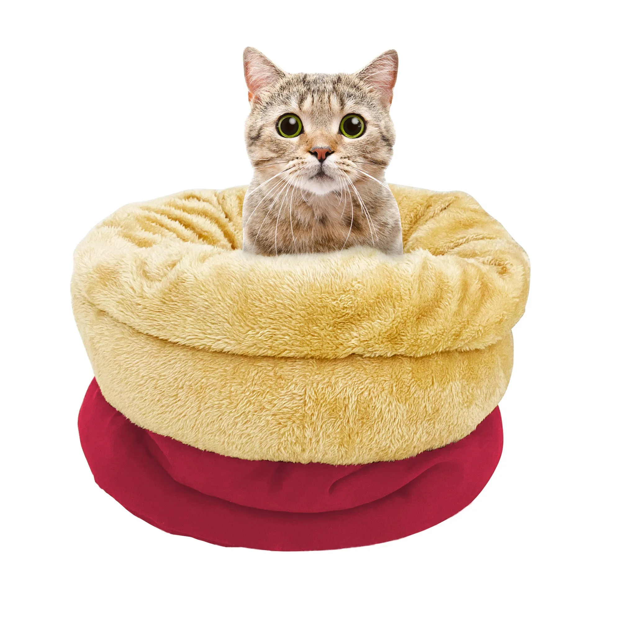 GOOPAWS 4 in 1 Self Warming Burrow Cat Bed Pet Cuddle Cave, Burgundy