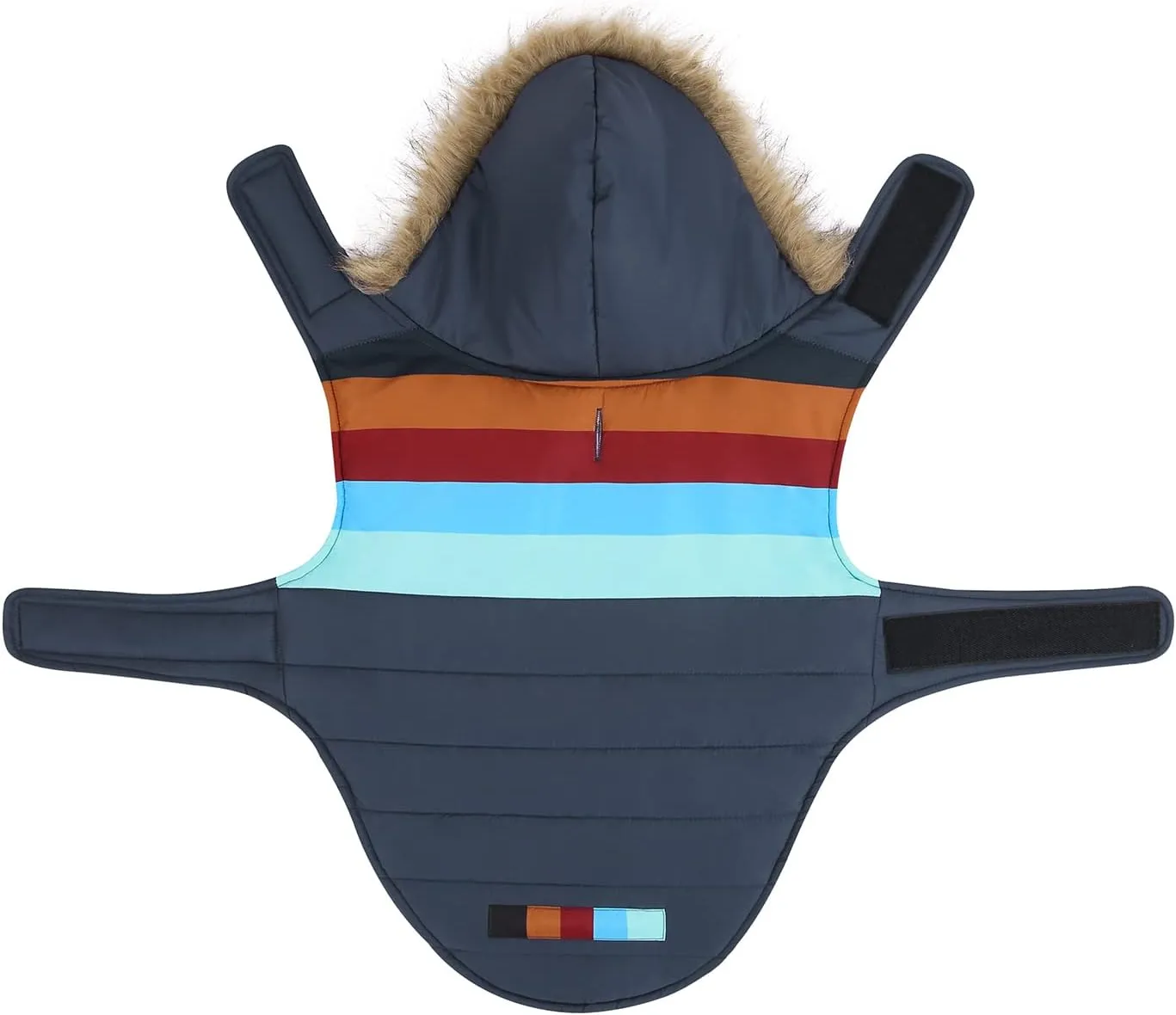 HDE Dog Puffer Jacket Fleece Lined Warm Dog Parka Winter Coat with Harness Hole Navy Retro Stripe - XL