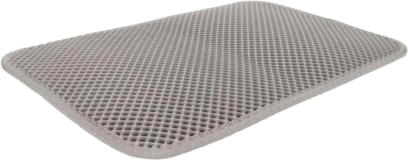 HEEPDD Cat Litter Mat, 17.7x11.8in Double Layer Litter Trapping Mat, Non-Slip, Easy Clean, Scatter Control (Grey)