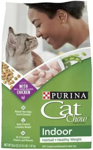 Indoor Dry Cat Food, Chicken, 3.15 Lb Bag, NO Artificial Flavors, All 25 Essential Vitamins and Minerals, Natural Fiber Helps Control HAIRBALLS