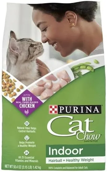 Indoor Dry Cat Food, Chicken, 3.15 Lb Bag, NO Artificial Flavors, All 25 Essential Vitamins and Minerals, Natural Fiber Helps Control HAIRBALLS