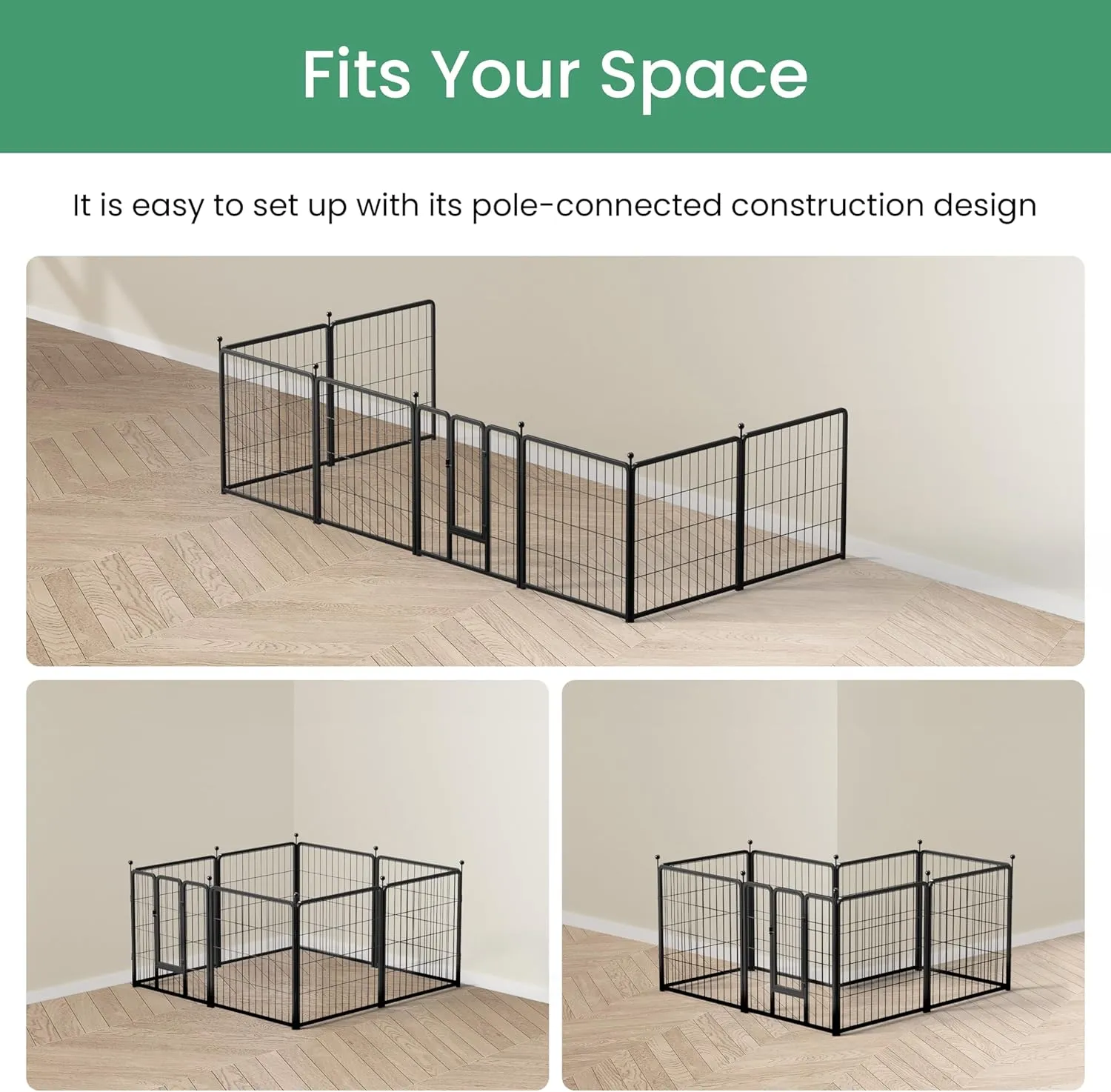 InfiniPower Dog Playpen for Yard, RV, Camping, 24 Inch 8 Panels Play Pen Indoor, Heavy Duty Indoor Outdoor Exercise Dog Pen for Puppies/Small Dogs, Black