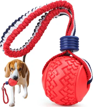 JAKPAK Dog Rope Toys Interactive Rope & Durable Bouncing Rubber Interactive Ball Combo, Ideal for Tug of War, Fetch - Promote Dental Health, Dog Breeds & Indoor/Outdoor Play Red