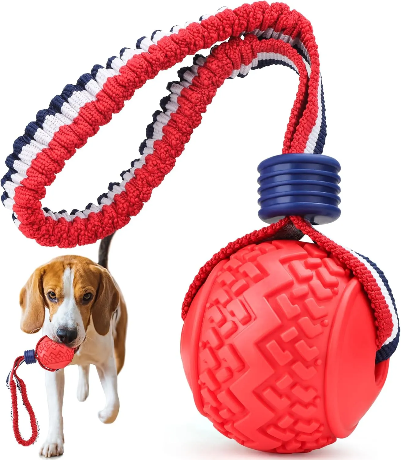 JAKPAK Dog Rope Toys Interactive Rope & Durable Bouncing Rubber Interactive Ball Combo, Ideal for Tug of War, Fetch - Promote Dental Health, Dog Breeds & Indoor/Outdoor Play Red