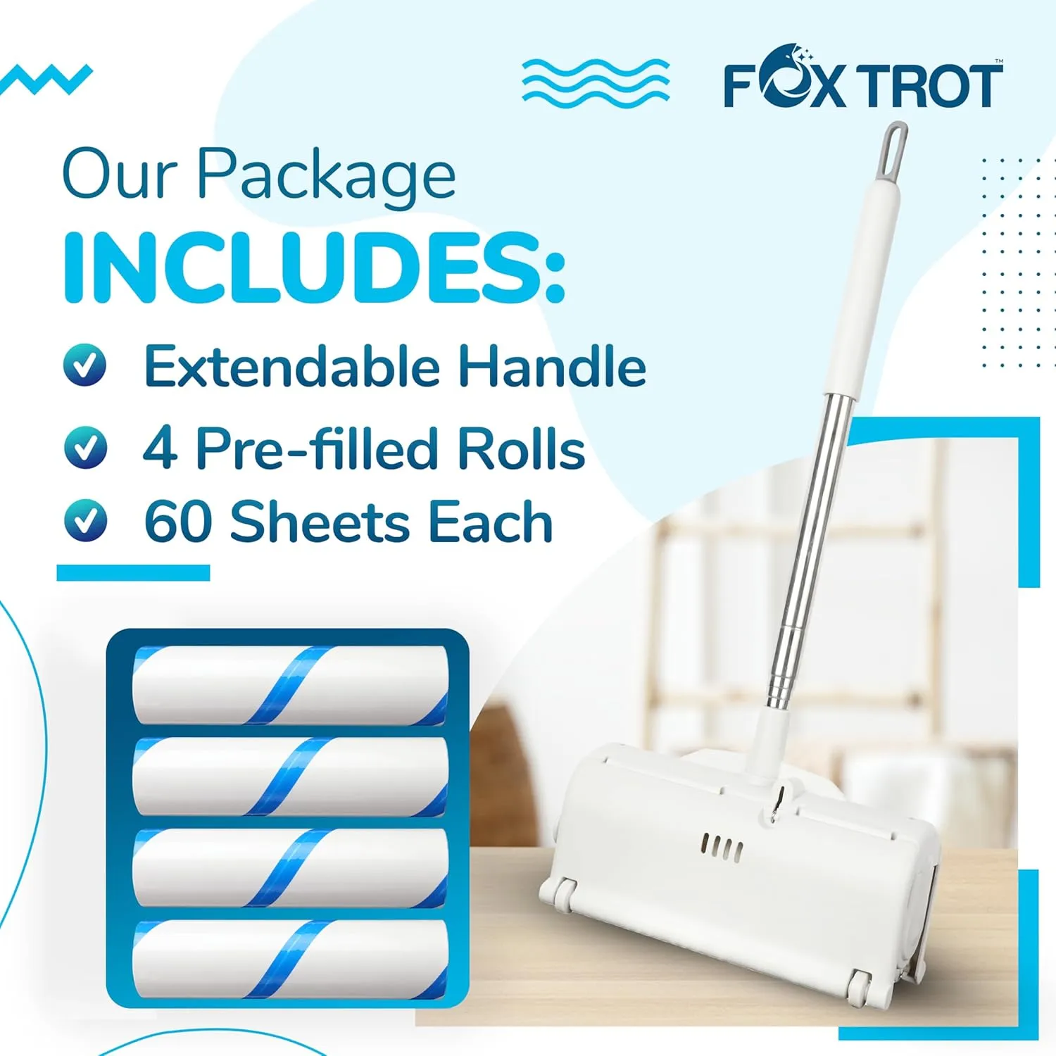 Large Lint Rollers for Pet Hair Extra Sticky - Reusable Long Handle 450 Wide Sticky Roller Sheets 6.4" Wide, Giant Lint-Roller for Dog Hair with 4 Lint Roller Refills for Clothes Carpet Floor Couch
