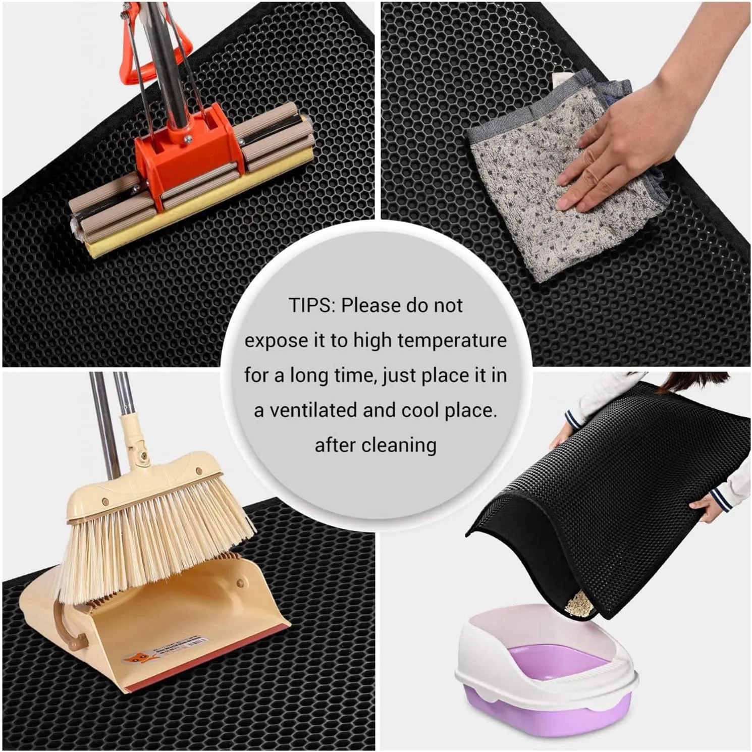 Litter Mat for Litter Box, Honeycomb Double Layer Easy Clean Cat Litter Mats for Indoor Cats Less Waste,Soft On Paws,Non-Slip, Cat Litter Trap Mat,Purple-M