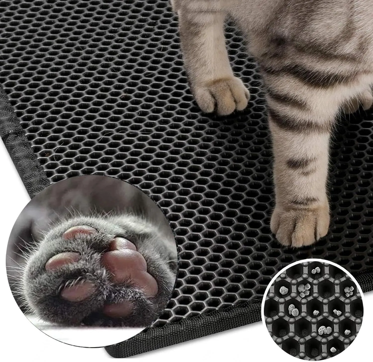 Litter Mat for Litter Box, Honeycomb Double Layer Easy Clean Cat Litter Mats for Indoor Cats Less Waste,Soft On Paws,Non-Slip, Cat Litter Trap Mat,Purple-M