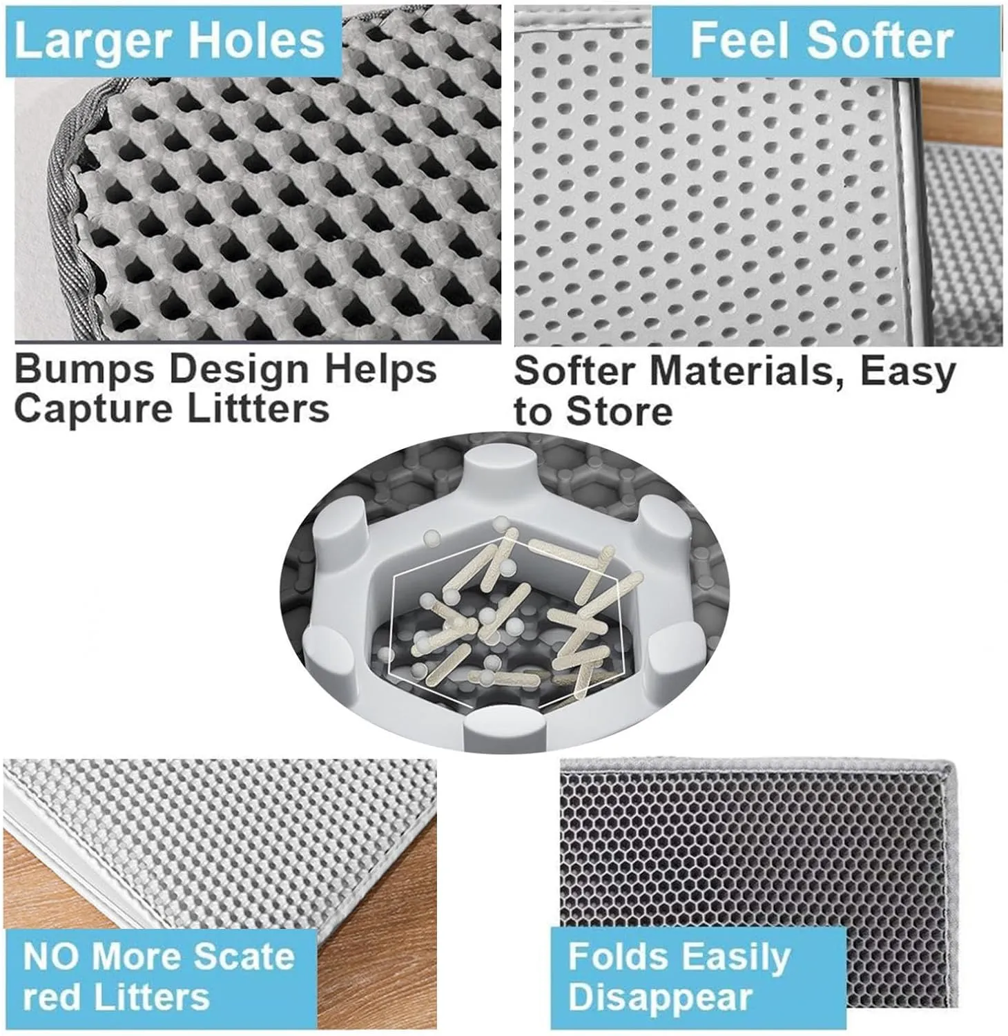Litter Mat for Litter Box, Honeycomb Double Layer Easy Clean Cat Litter Mats for Indoor Cats Less Waste,Soft On Paws,Non-Slip, Cat Litter Trap Mat,Purple-M