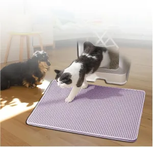 Litter Mat for Litter Box, Honeycomb Double Layer Easy Clean Cat Litter Mats for Indoor Cats Less Waste,Soft On Paws,Non-Slip, Cat Litter Trap Mat,Purple-M