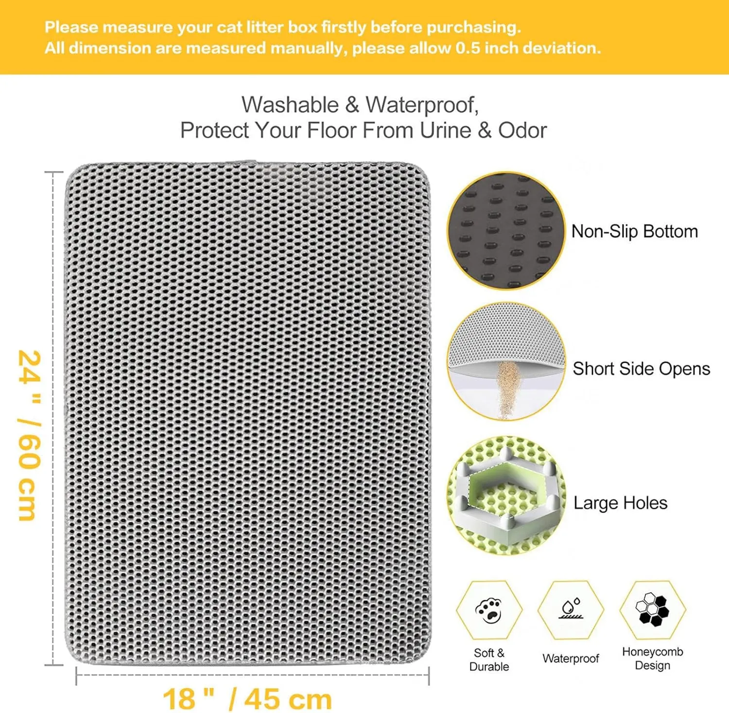 Litter Mat for Litter Box, Honeycomb Double Layer Easy Clean Cat Litter Mats for Indoor Cats Less Waste,Soft On Paws,Non-Slip, Cat Litter Trap Mat,Purple-M