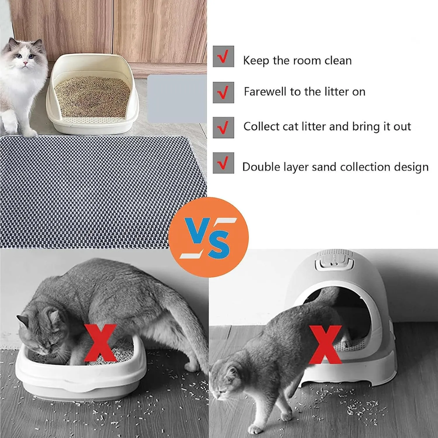 Litter Mat for Litter Box, Honeycomb Double Layer Easy Clean Cat Litter Mats for Indoor Cats Less Waste,Soft On Paws,Non-Slip, Cat Litter Trap Mat,Purple-M