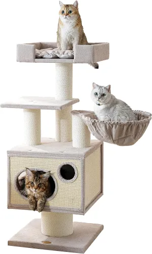 Maine Coon Cat Tree for Indoor Cats Large Adult,Modern Cat Tower for Extra Large Cats 20 lbs ,Heavy Duty Cat Tree with Sisal Scrathing Post,Hammock,Perch,Condo,Bed