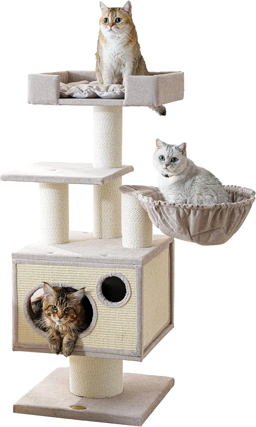 Maine Coon Cat Tree for Indoor Cats Large Adult,Modern Cat Tower for Extra Large Cats 20 lbs ,Heavy Duty Cat Tree with Sisal Scrathing Post,Hammock,Perch,Condo,Bed