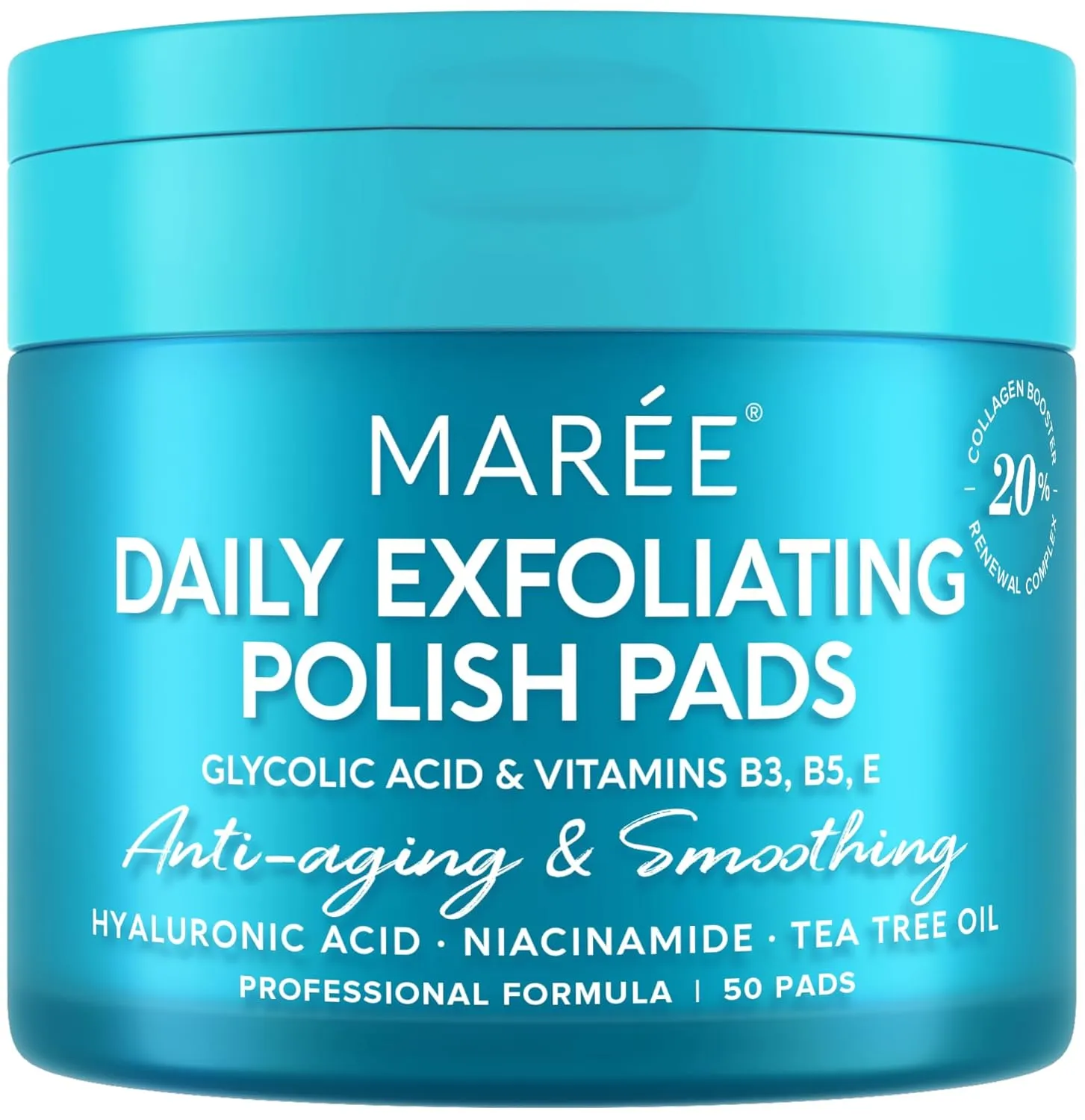 MAREE Glycolic Acid Polishes - Toner Pads for Face Cleansing - Tea Tree Oil, Salicylic Acid & Vitamins E, B3, B5 - Facial Peel & Radiance Deep Cleaning Effect - 50 Count