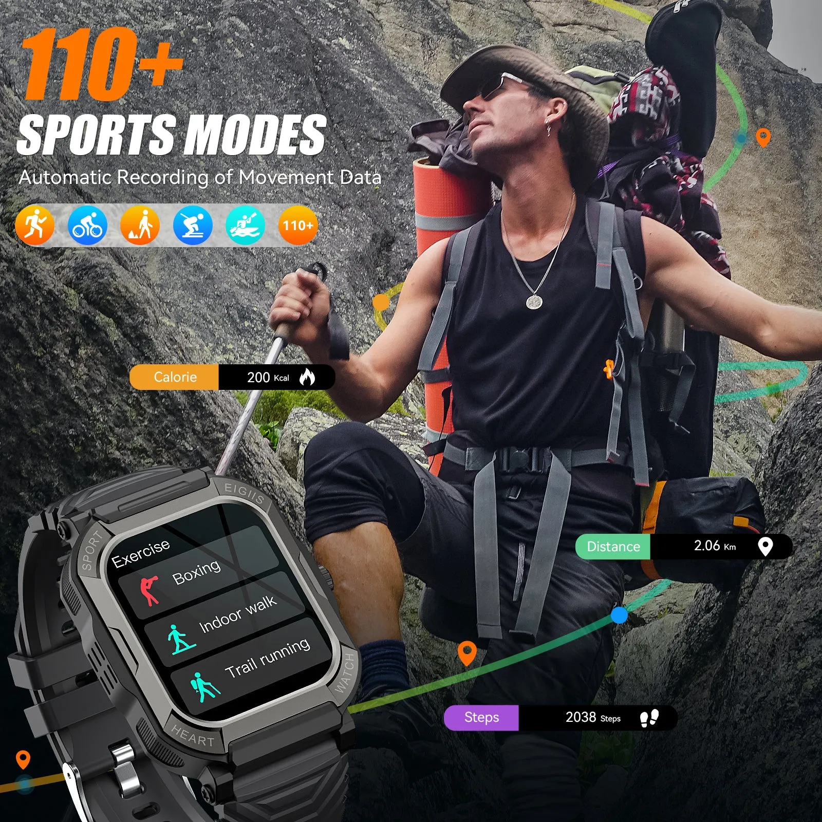Men Outdoor Sports Smart Watch Bluetooth Call Waterproof