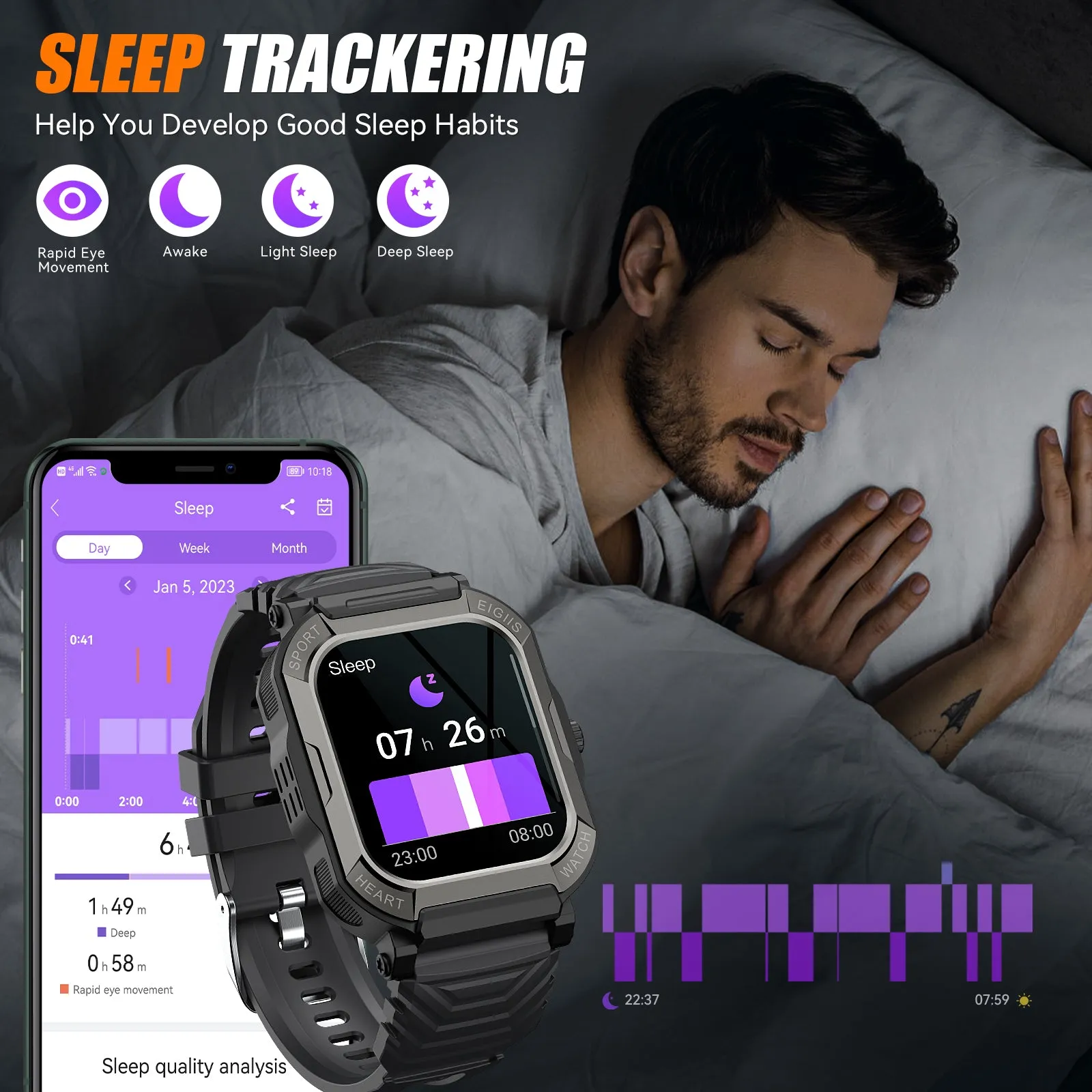 Men Outdoor Sports Smart Watch Bluetooth Call Waterproof
