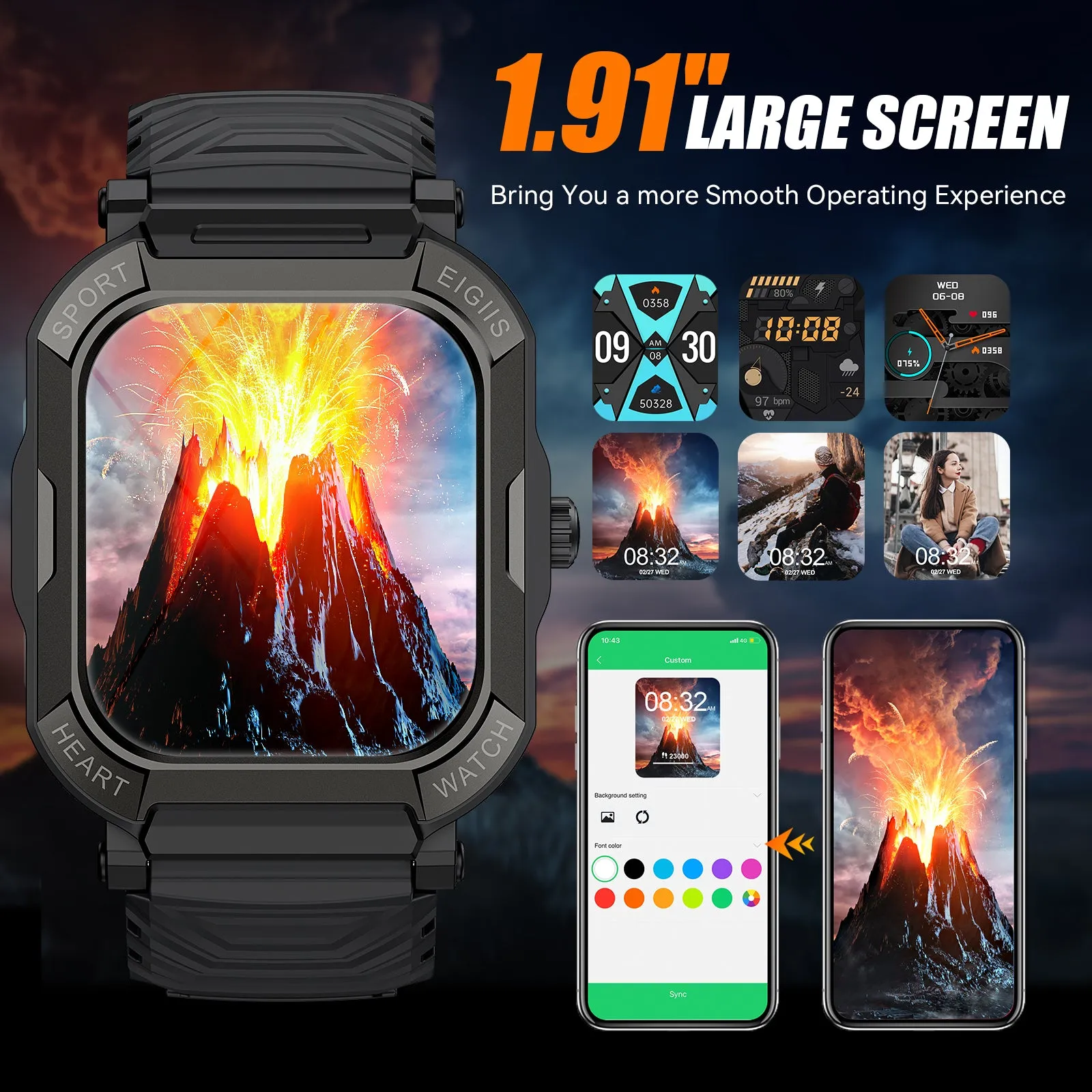 Men Outdoor Sports Smart Watch Bluetooth Call Waterproof
