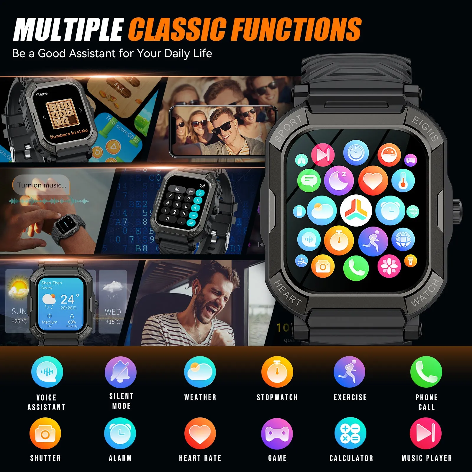 Men Outdoor Sports Smart Watch Bluetooth Call Waterproof