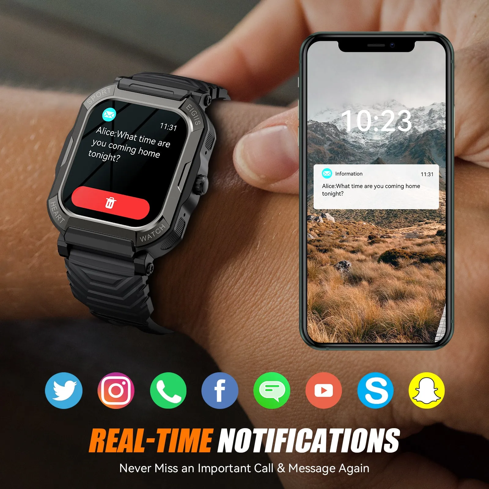 Men Outdoor Sports Smart Watch Bluetooth Call Waterproof