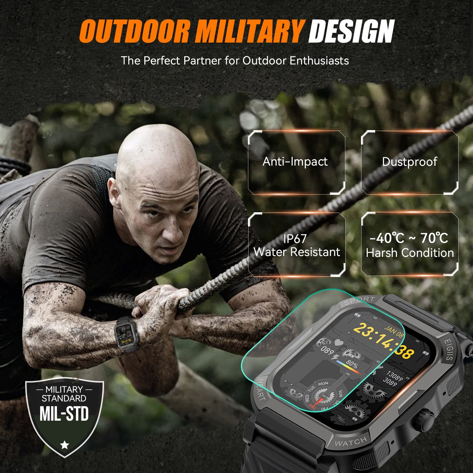 Men Outdoor Sports Smart Watch Bluetooth Call Waterproof