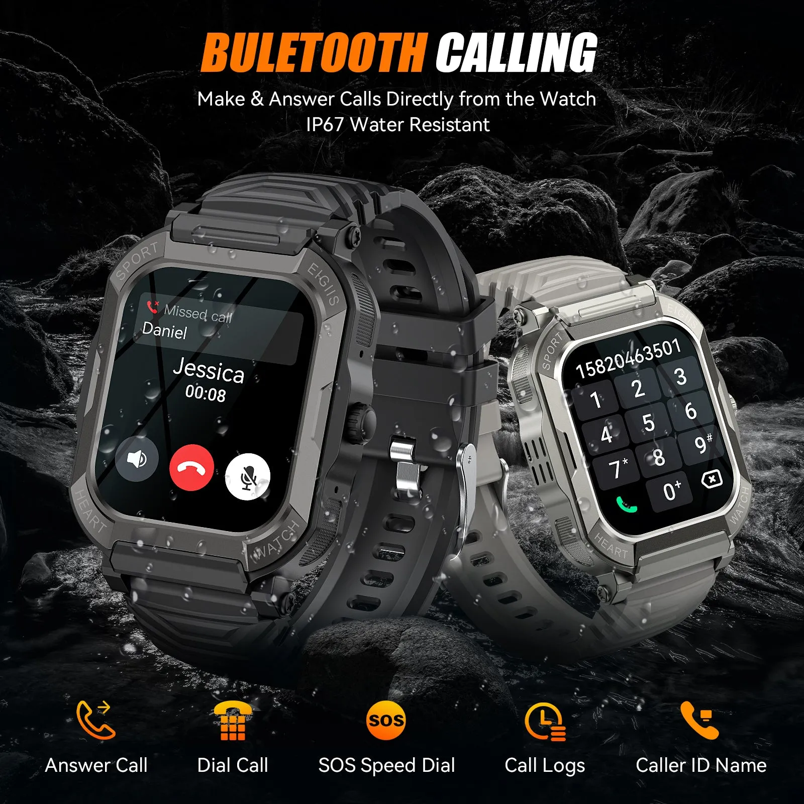 Men Outdoor Sports Smart Watch Bluetooth Call Waterproof