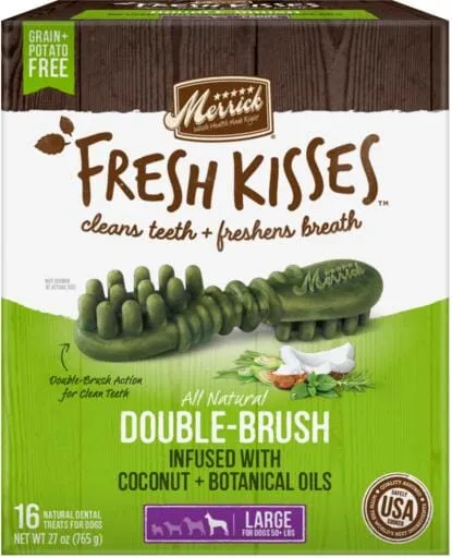 Merrick Fresh Kisses Coconut Oil and Botanicals Large Brush Dog Dental Chews - Value Box - 16 Count - 27 Oz