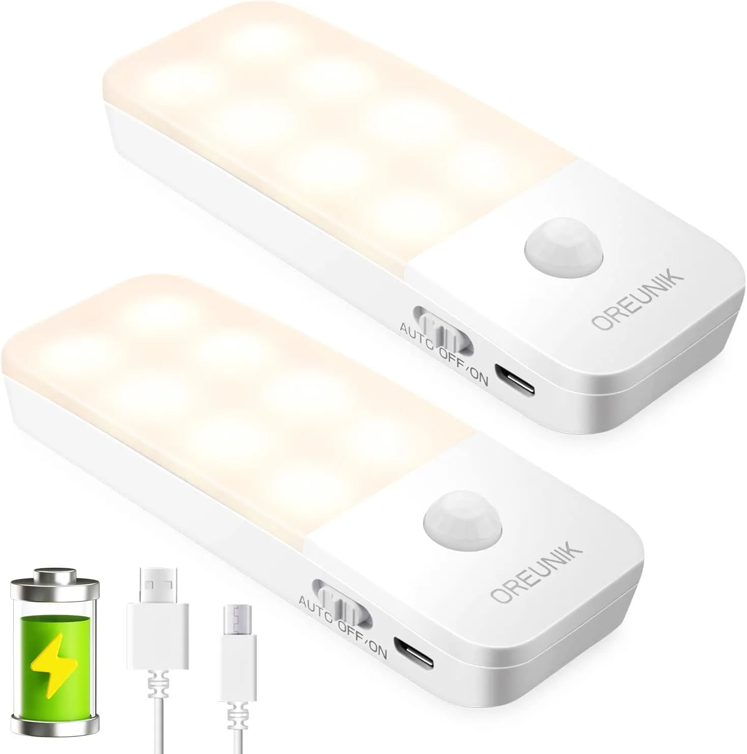 Motion Sensor Night Lights,Rechargeable Motion Sensor Light Indoor Dusk to Down Sensor,Cabinet Lights with Removable Magnetic Strip,Closet Lights for Wardrobe,Trunk,Bedroom,Stair,Hallway (2 Pack)