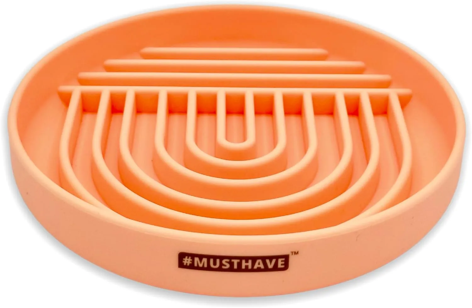 #MUSTHAVE Silicone Slow Feeder Dog Bowl | Longer Mealtimes | Reduces Over-Eating | Improves Digestion | Reduces Vomiting | Reduces GI Discomfort | Reduces Bloating | Non-Slip Suction Cup | Peach