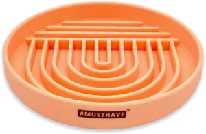 #MUSTHAVE Silicone Slow Feeder Dog Bowl | Longer Mealtimes | Reduces Over-Eating | Improves Digestion | Reduces Vomiting | Reduces GI Discomfort | Reduces Bloating | Non-Slip Suction Cup | Peach