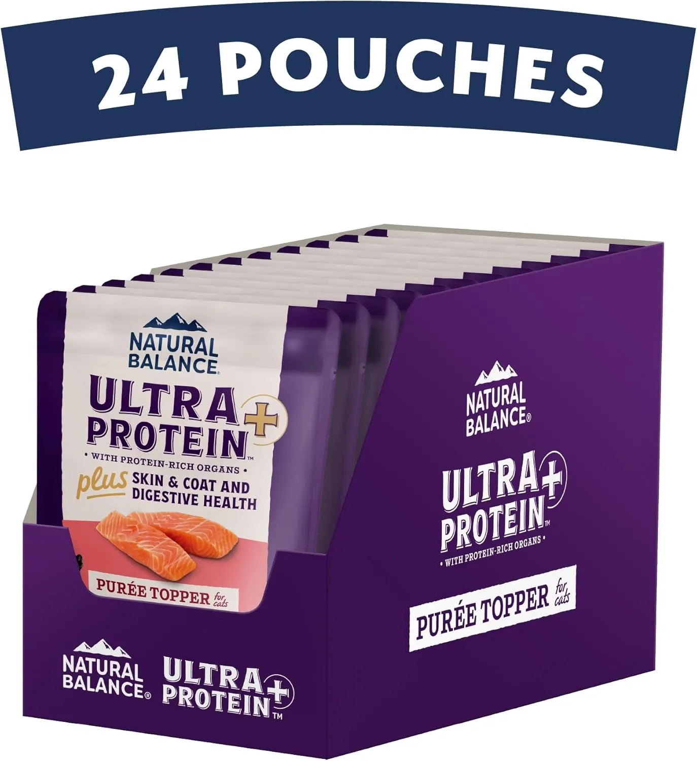 Natural Balance Ultra Protein Plus Wet Cat Food, Skin & Coat and Digestive Health Real Salmon With Pumpkin Puree Topper With Chicken Liver & Chicken Heart, High Protein Cat Food - 2.4 oz. (Pack of 24)