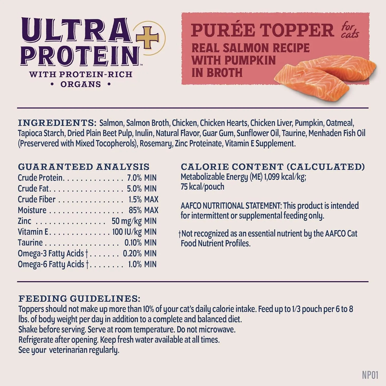 Natural Balance Ultra Protein Plus Wet Cat Food, Skin & Coat and Digestive Health Real Salmon With Pumpkin Puree Topper With Chicken Liver & Chicken Heart, High Protein Cat Food - 2.4 oz. (Pack of 24)