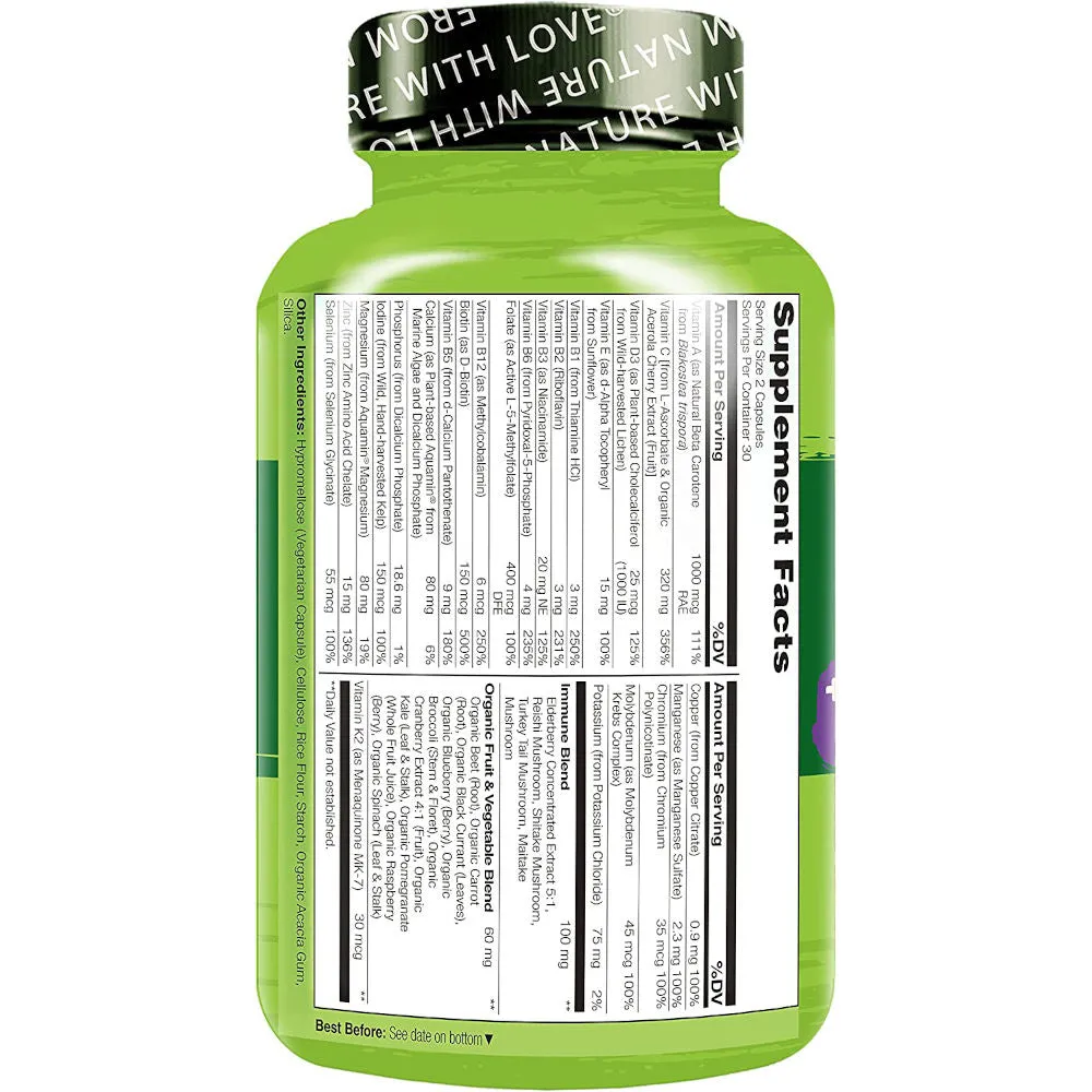 Naturelo Whole Food Multivitamin   Immune Blend with Elderberry & Mushrooms 60 Vegan Caps 2-PACK