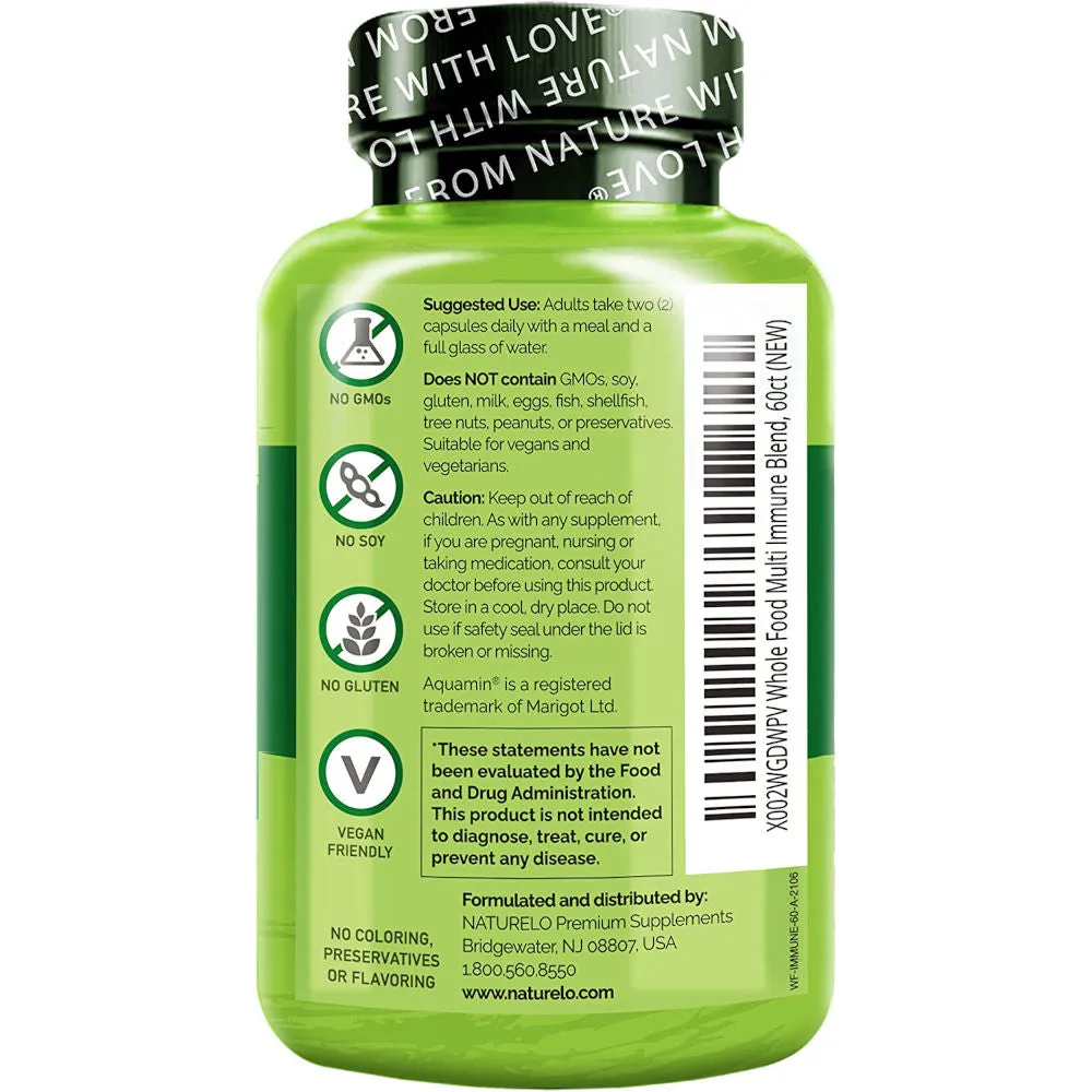 Naturelo Whole Food Multivitamin   Immune Blend with Elderberry & Mushrooms 60 Vegan Caps 2-PACK