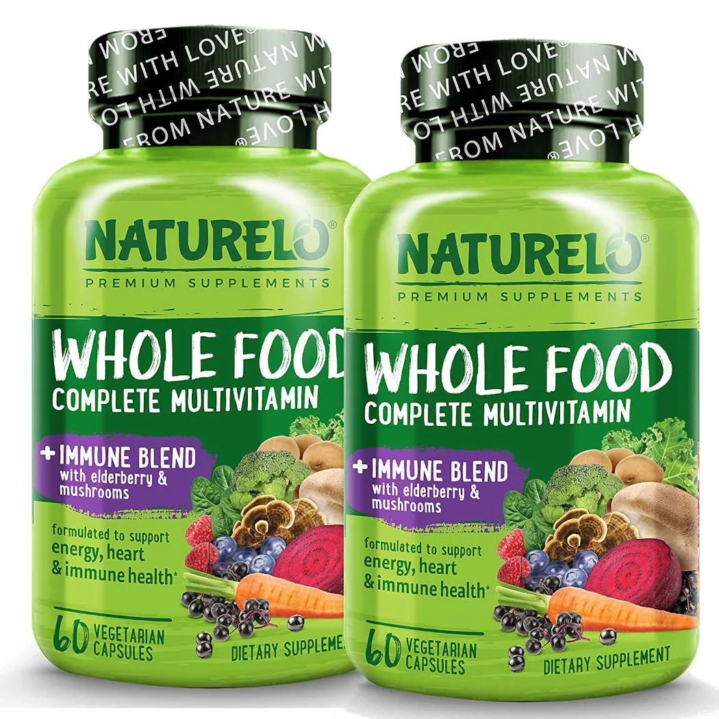 Naturelo Whole Food Multivitamin   Immune Blend with Elderberry & Mushrooms 60 Vegan Caps 2-PACK