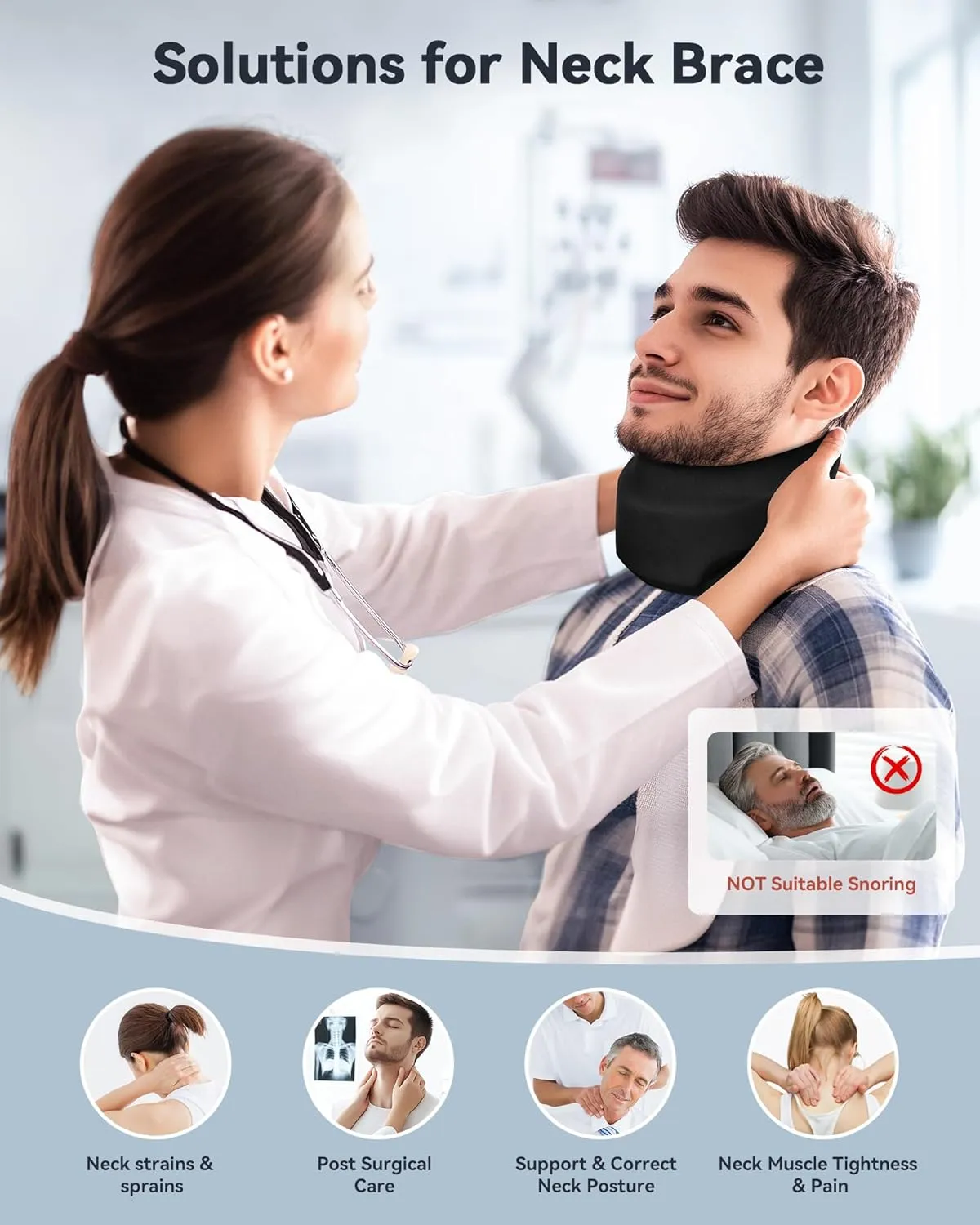 Neck Brace Cervical Collar - Neck Support Brace for Sleeping, Soft Foam Wraps Keep Vertebrae Stable and Aligned for Relief of Cervical Spine Pressure Black Medium(12.6-15.8 Inch)