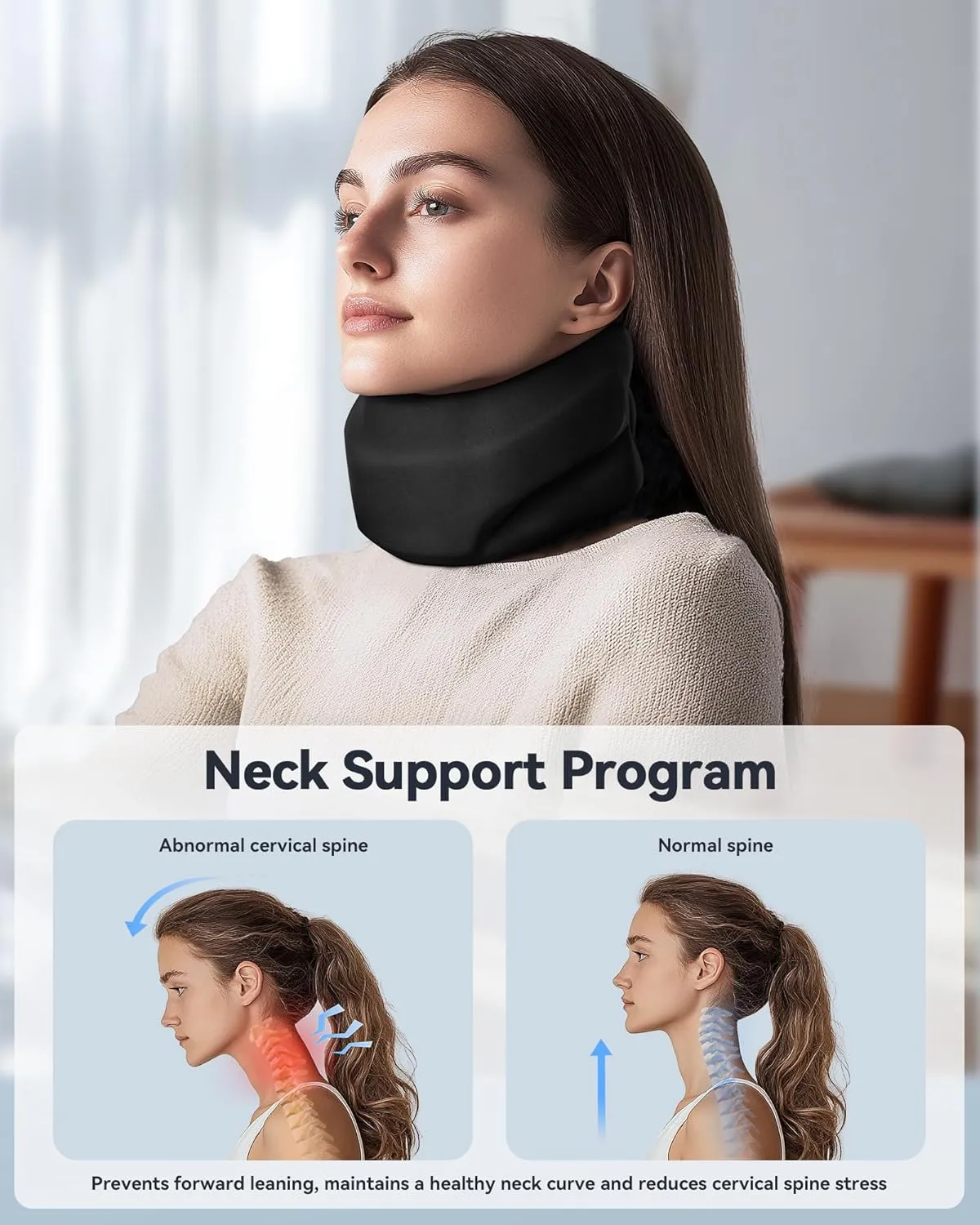 Neck Brace Cervical Collar - Neck Support Brace for Sleeping, Soft Foam Wraps Keep Vertebrae Stable and Aligned for Relief of Cervical Spine Pressure Black Medium(12.6-15.8 Inch)