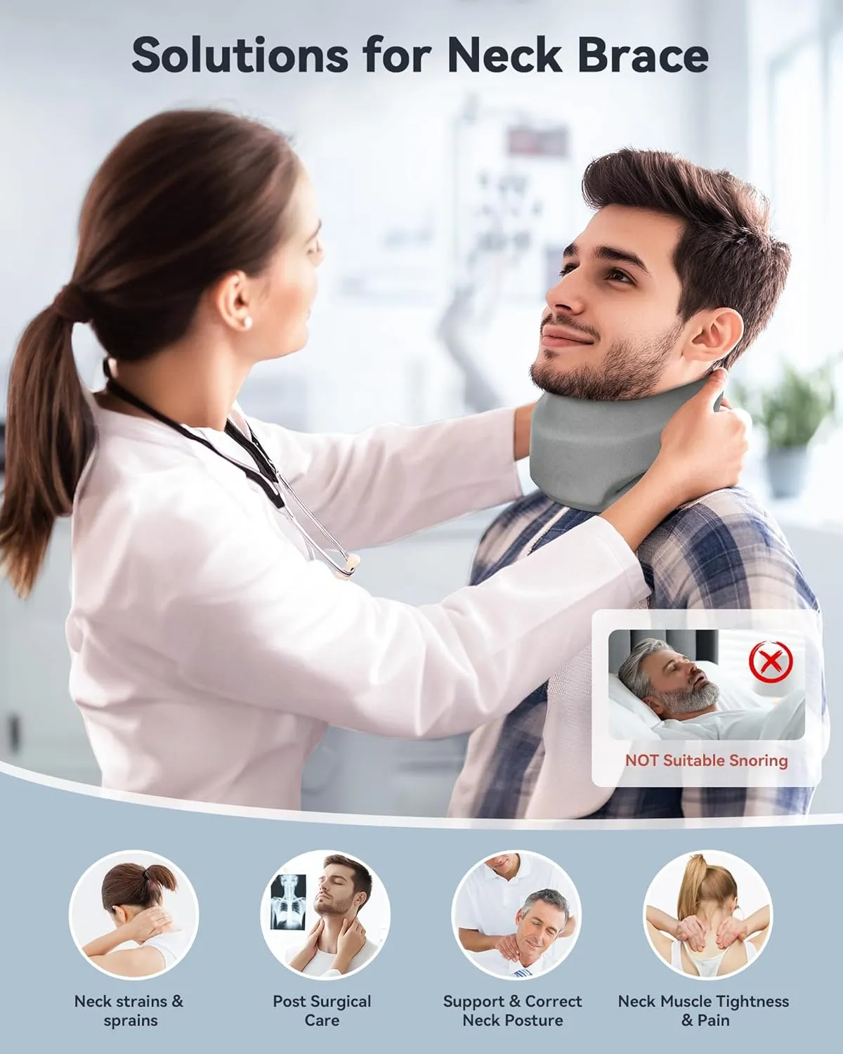 Neck Brace Cervical Collar - Neck Support Brace for Sleeping, Soft Foam Wraps Keep Vertebrae Stable and Aligned for Relief of Cervical Spine Pressure Gray Medium(12.6-15.8 Inch)