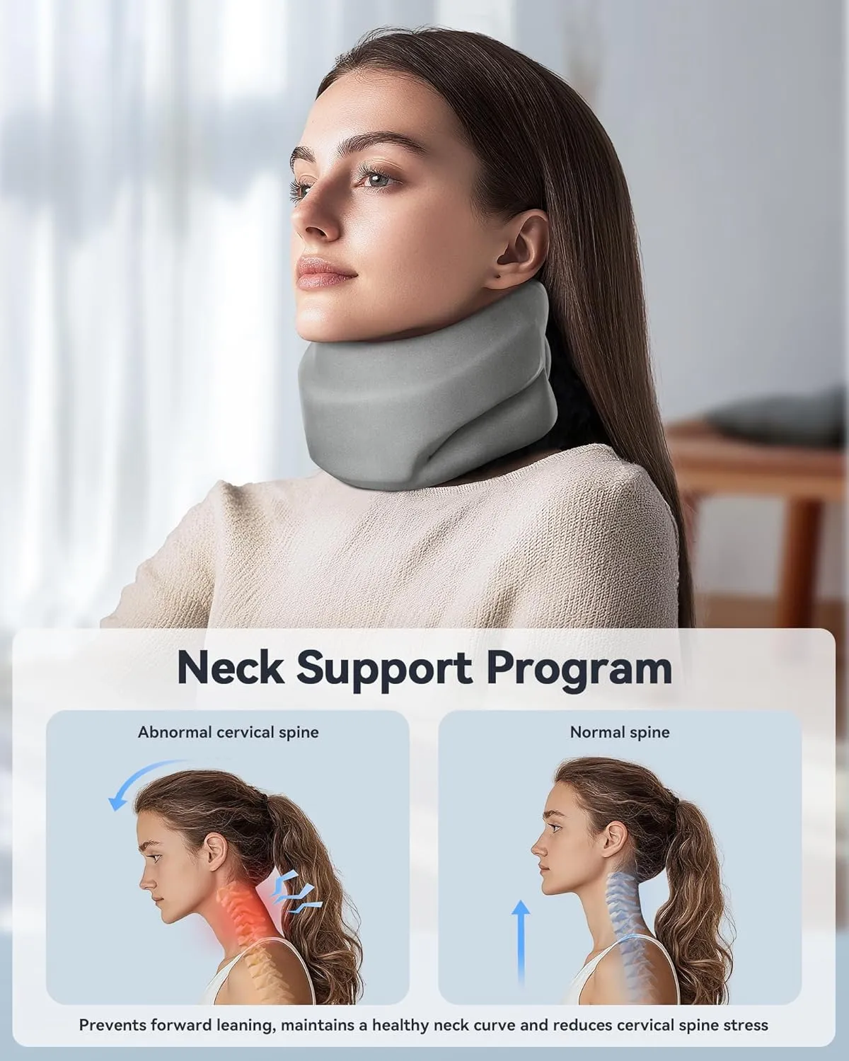 Neck Brace Cervical Collar - Neck Support Brace for Sleeping, Soft Foam Wraps Keep Vertebrae Stable and Aligned for Relief of Cervical Spine Pressure Gray Medium(12.6-15.8 Inch)