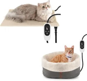 NICREW Adjustable Temperature Cat Heating Pad & Heated Cat Bed with Timer