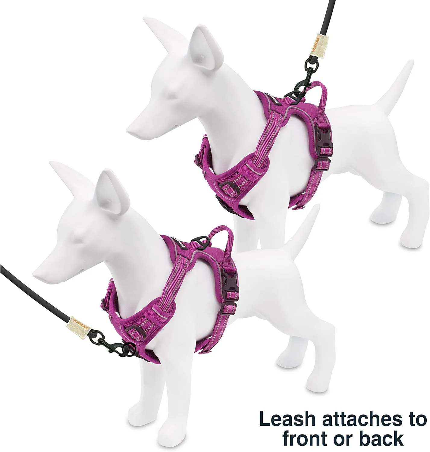 No Pull Dog Harness for Large Dogs, Dual Leash Attachments, Adjustable Soft but Strong Pet Harness with 3M Reflective Technology, Fuchsia Nylon, XS (Chest: 13-16")