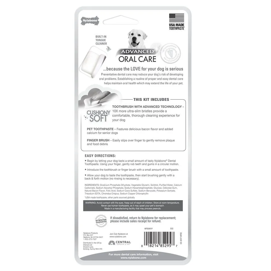 Nylabone Advanced Oral Care Senior Dog Dental Kit with Soft-Bristle Toothbrush 3 Count