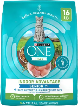 One Purina High Protein, Natural Senior Dry Cat Food, Indoor Advantage Senior  - 16 lb. Bag