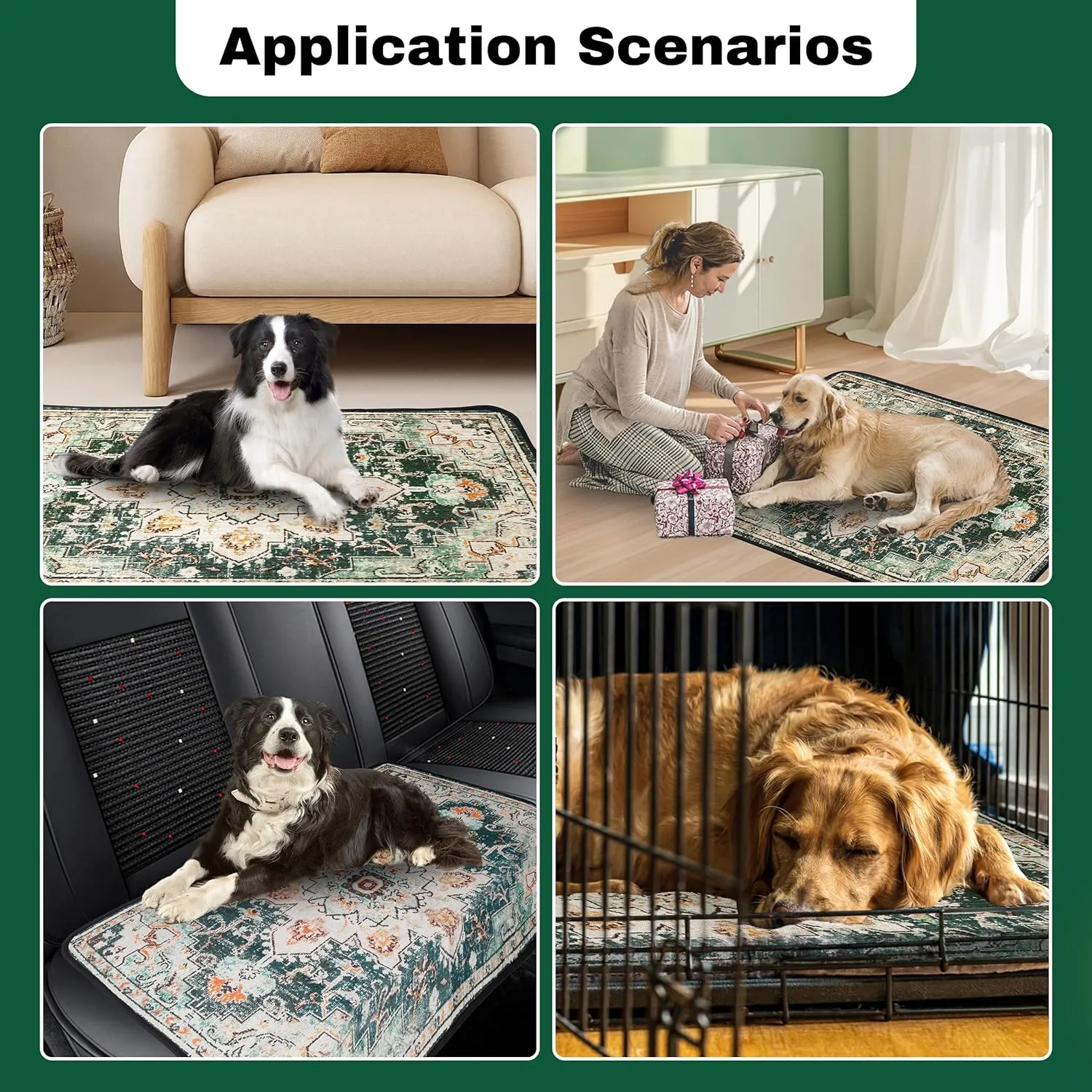 PatiencET Washable Pee Pads for Dogs, 36'' x 48" Super Absorbent Leakproof Reusable Puppy Pads, 2 Pack Dog Training Pad Potty Pad Whelping Pad with Non-Slip Bottom for Housebreaking Incontinence Green