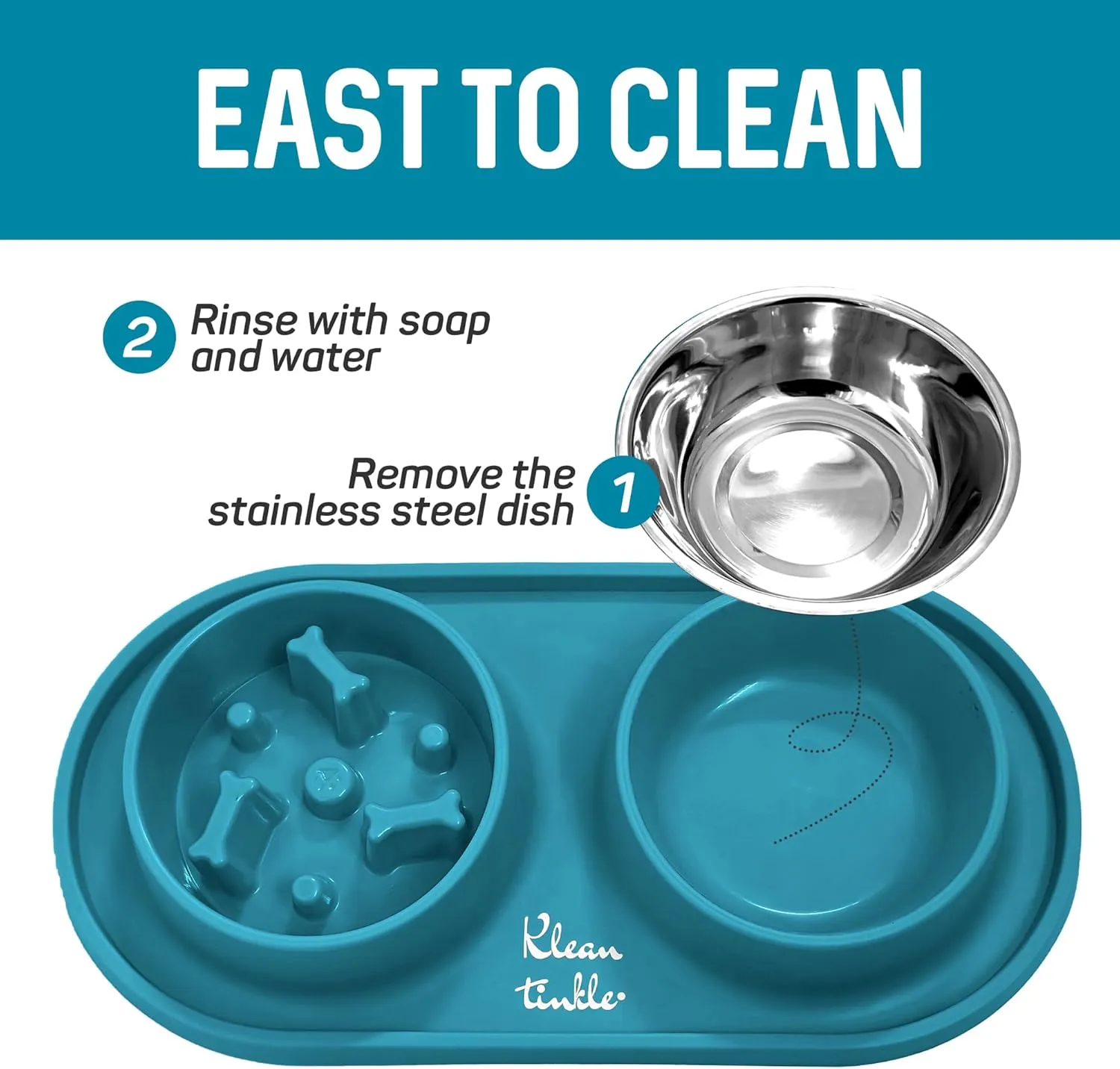 Pets Anti Skid Double Slow Feeder Dog Bowls with Non Skid Silicone Mat - Stainless Steel Dog Water Bowl for Cats & Pets Beautiful Dirty Blue Color