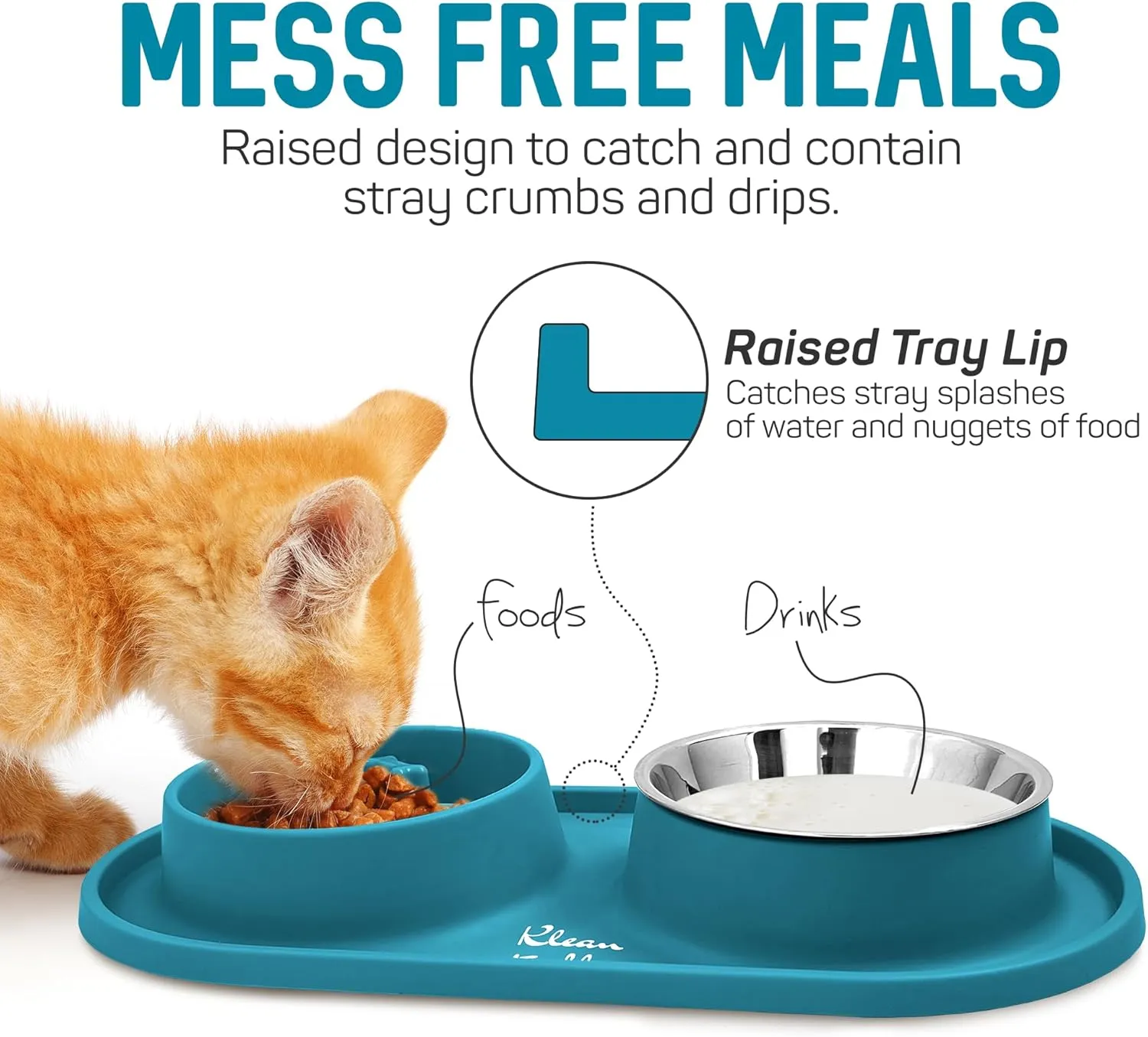 Pets Anti Skid Double Slow Feeder Dog Bowls with Non Skid Silicone Mat - Stainless Steel Dog Water Bowl for Cats & Pets Beautiful Dirty Blue Color