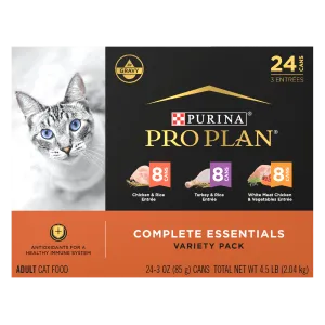 Purina Pro Plan Complete Essentials Chicken & Turkey Favourites Canned Cat Food Variety Pack 24